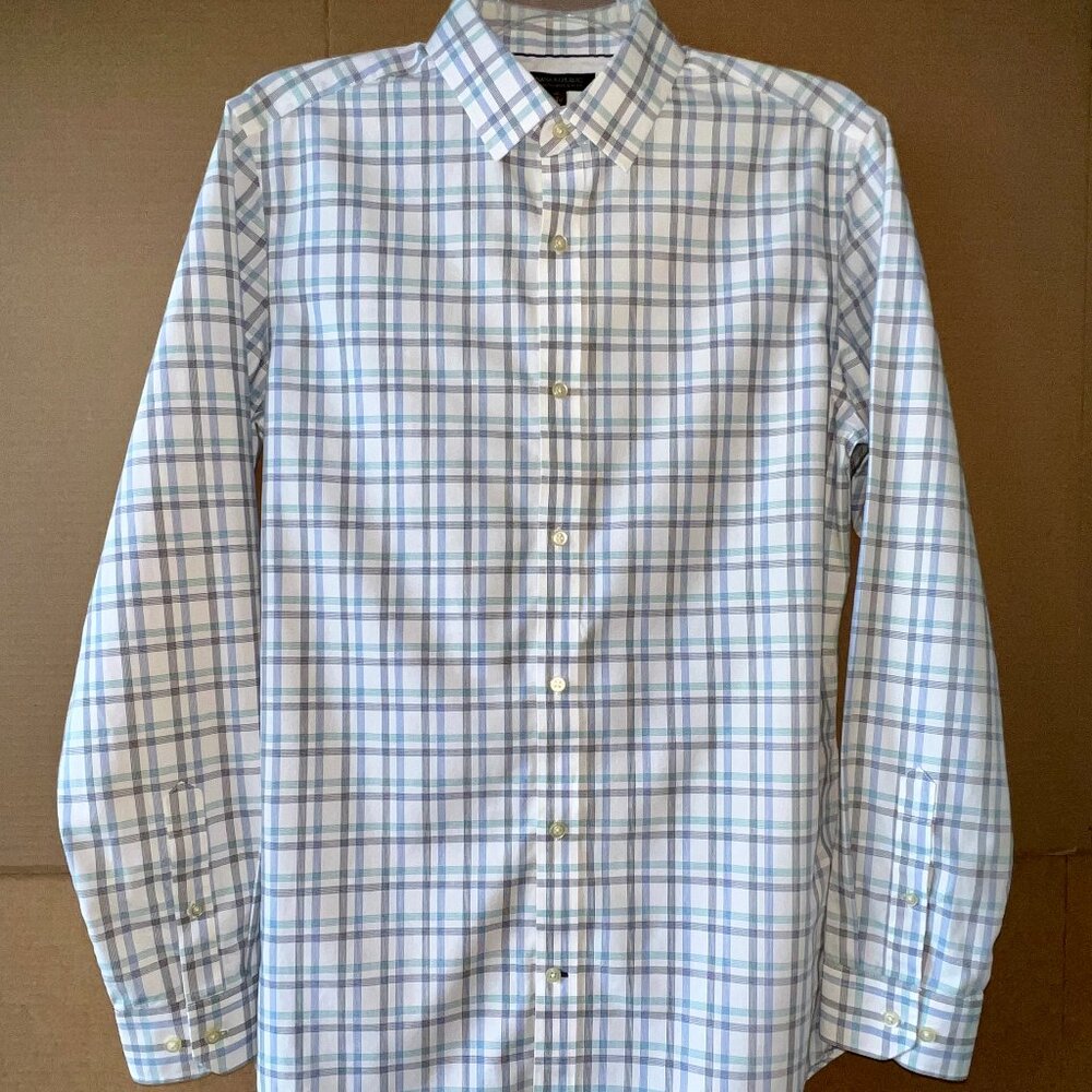 Banana Republic Shirt, Button Down, White, Plaid, Tailored Slim Fit, Non-Iron